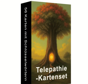 Telepathie Oracle Kartenset mit 56 Karten – Illustration eines Baumes mit leuchtendem Kern, Symbol für Wachstum und mentale Verbindung