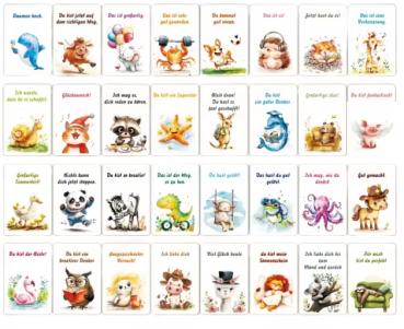 Preview: Deutsche Tier-Affirmationskarten – 32 Emotionale & Positive Botschaften für Kinder & Erwachsene