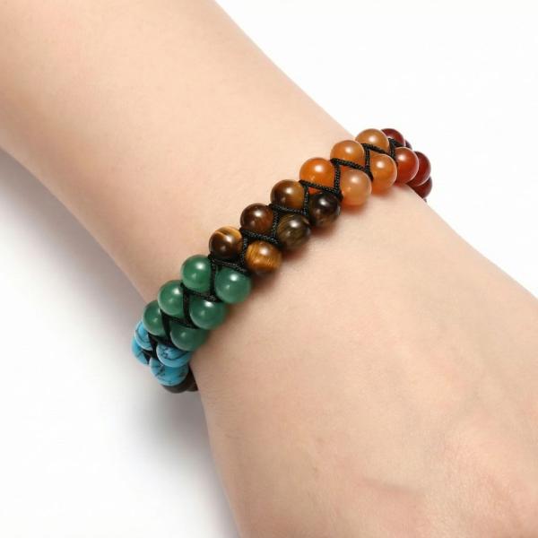 Doppelreihiges Chakra Edelstein Armband mit silbernem OM-Würfel von Manoja Esoterik für Yoga und Meditation.