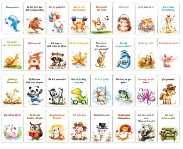 Deutsche Tier-Affirmationskarten – 32 Emotionale & Positive Botschaften für Kinder & Erwachsene
