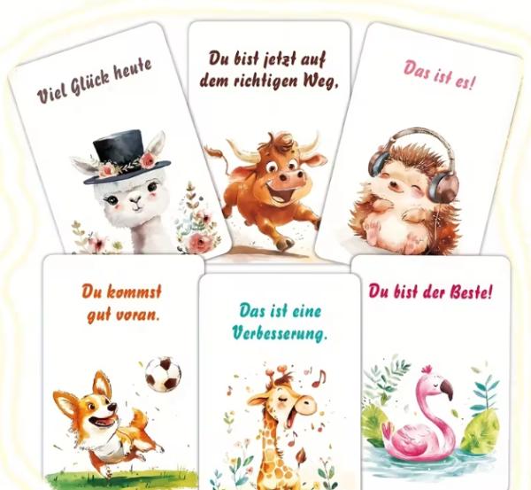 Deutsche Tier-Affirmationskarten – 32 Emotionale & Positive Botschaften für Kinder & Erwachsene